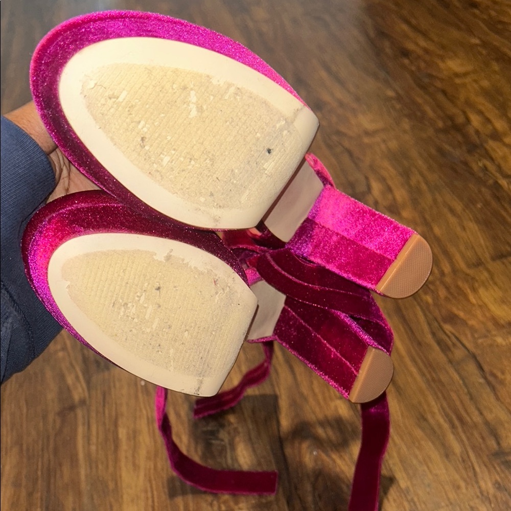 JustFab Velvet Heels - Vibrant Pink - Picture 4 of 5